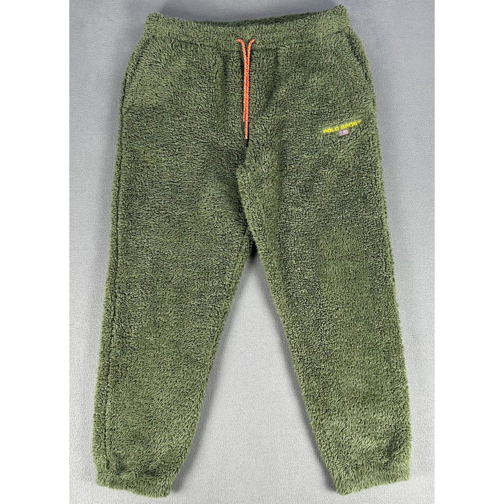 Ralph Lauren Polo Sport Joggers Large Green Sherpa Deep Pile Fleece Lounge Cozy